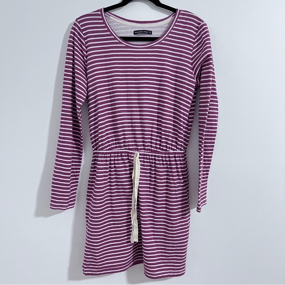 Abercrombie and Fitch Pink Stripe Jersey Shirt Dress Size S Long Sleeve String‎